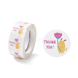 Thank You Stickers Roll, Flat Round Paper Gift Tag Stickers, Adhesive Labels Stickers, Flower Pattern, 2.8cm, Stickers: 25x0.1mm, about 500pcs/roll(DIY-O021-02)