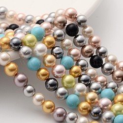 Shell Pearl Colorful Beads Strands, Round, Grade AB, Mixed Color, 6mm, Hole: 0.8mm, about 29~30pcs/strand, 8.2 inch(21cm)(X-BSHE-F013-14M-6mm)