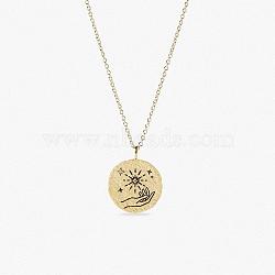 Titanium Steel Flat Round Pendant Necklaces, Rolo Chain Necklace for Women, Star, 17-3/4 inch(45cm)(WG36571-04)