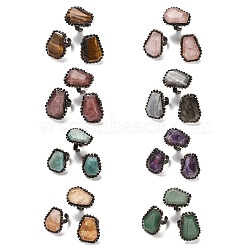 Natural Mixed Gemstone Open Cuff Ring, with Brass Findings, Nuggets, Inner Diameter: 17.5~18mm(RJEW-M166-03R)