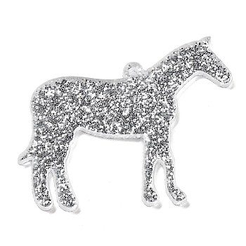 Christmas Theme Acylic Pendants, Horse, Gray, 44x53x2mm, Hole: 1.8mm