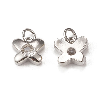 Glass Charms, with Brass Findings & Jump Rings, Butterfly, Platinum, 9x9.5x3mm, Hole: 3mm