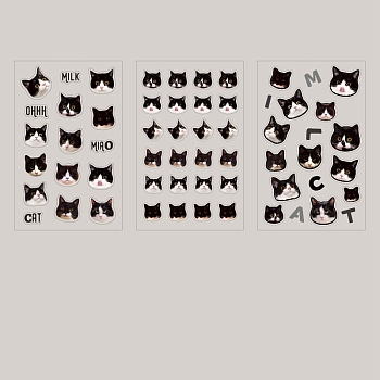 3 Sheets PVC Waterproof Decorative Kitten Stickers, Self-adhesive Cat Decals, for DIY Scrapbooking, Black, Packing: 150x95mm