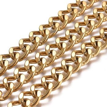 304 Stainless Steel Curb Chains, Unwelded, Golden, 10x8x2mm