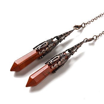 Natural Red Jasper Dowsing Pendulum Big Pendants, with Brass Findings, Bullet, 260~270mm, Hole: 1.5mm