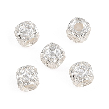 Brass Beads, Cube with Copper Cash Pattern, Silver, 5x5x5mm, Hole: 2mm