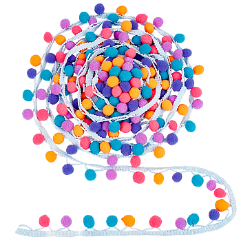 6 Yards Gradient Color Polyester Pom Pom Ball Tassel Ribbons, for Party Decoration, Colorful, 3/4 inch(20mm)