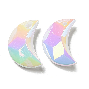 UV Plating Acrylic Pendants, Faceted, Moon, Clear AB, 29x19x9mm, Hole: 2.5mm