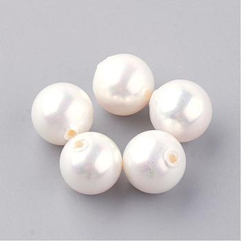 Natural Sea Shell Beads, Half Drilled, Round, Creamy White, 10mm, Half Hole: 1mm