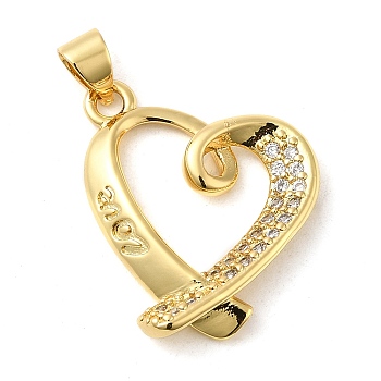 Rack Plating Brass Micro Pave Cubic Zirconia Pendants, Cadmium Free & Lead Free, Long-Lasting Plated, Heart, Real 18K Gold Plated, 22.5x18.5x3mm, Hole: 5x3.5mm