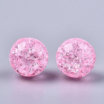Transparent Crackle Acrylic Round Beads Strands, No Hole, Hot Pink, 12mm