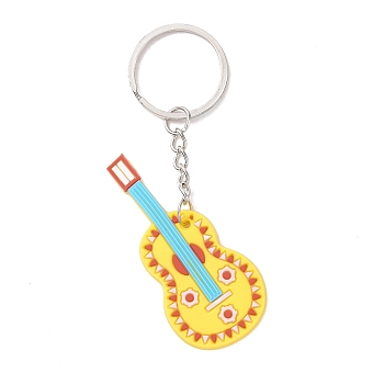 Cartoon PVC Plastic Keychain, for Mexican Holiday Party Decoration Gift Keychain, Guitar Charms, Musical Instruments Pattern, 9.5cm, Pendant: 60x28x2.5mm