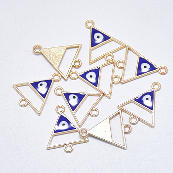 Alloy Enamel Links connectors, Triangle with Evil Eye, Light Gold, Blue, 21x17x1.5mm, Hole: 1.8mm