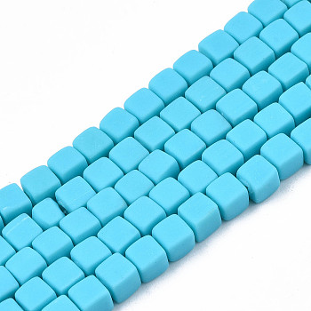 Handmade Polymer Clay Beads Strands, Cube, Light Sky Blue, 4x4x4mm, Hole: 1.4mm, about 89~91pcs/strand, 15.55 inch~15.94 inch(39.5~40.5cm)