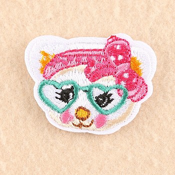 Computerized Embroidery Cloth Iron on/Sew on Patches, Costume Accessories, Appliques, Cat, Hot Pink, 3.1x4.3cm