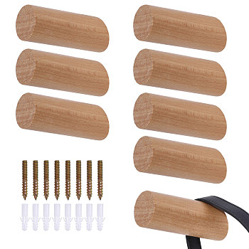 8Sets Column Wood Wall Hooks, Sandy Brown, 80x29.5mm