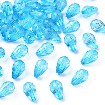 Transparent Acrylic Beads, Faceted, Teardrop, Deep Sky Blue, 12x8mm, Hole: 1.5mm, about 1338pcs/500g