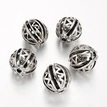 Hollow Round Tibetan Style Alloy European Beads, Large Hole Beads, Antique Silver, 21x20mm, Hole: 4mm