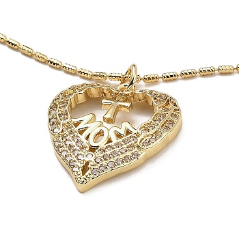 Golden Plated Brass Micro Pave Cubic Zirconia Pendant Necklaces, for Mother's Day, Heart, 17.32 inch(440mm), Pendant: 21.5x19.5mm
