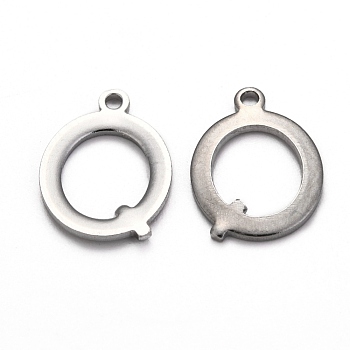 304 Stainless Steel Alphabet Charms, Stainless Steel Color, Letter.Q, 12.5x9x1mm, Hole: 1mm