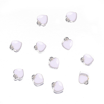 Zinc Alloy with Enamel Jewelry Charms Accessories, Heart, Platinum, White, 7x8mm, Hole: 1mm