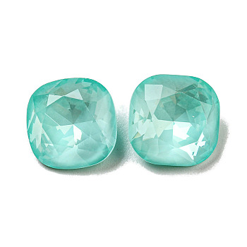 Glass Rhinestone Cabochons, Point Back & Back Plated, Faceted, Square, Light Azore, 10x10x5mm
