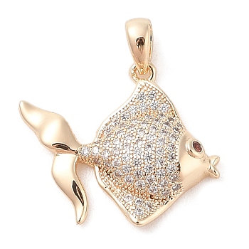 Brass Micro Pave Clear Cubic Zirconia Pendants, Fish, Real 18K Gold Plated, 19.5x22x4mm, Hole: 3x3.5mm