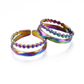 304 Stainless Steel Hollow Wide Cuff Ring, Rainbow Color Open Ring for Women, US Size 7 3/4(17.9mm)