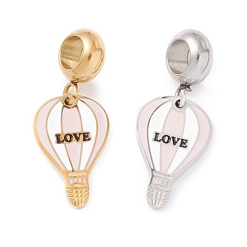 304 Stainless Steel European Dangle Charms, Large Hole Pendants, with Enamel, Golden & Stainless Steel Color, Balloon & Word Love, Pink, 25mm, Hole: 4.5mm