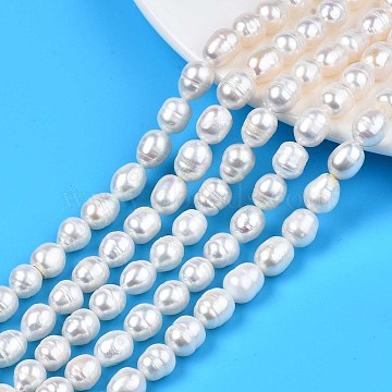 Natural Cultured Freshwater Pearl Beads Strands, Rice, Seashell Color, 8~12.5x7.5~9.5mm, Hole: 0.8mm, about 30~36pcs/strand, 13.94 inch~14.37 inch(35.4cm~36.5cm)(PEAR-N012-08A)