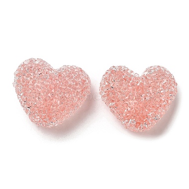 Dark Salmon Heart Resin+Rhinestone Beads