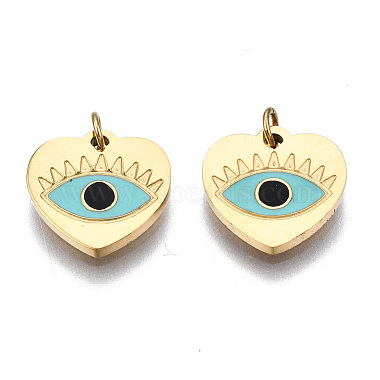 Real 14K Gold Plated Pale Turquoise Heart Stainless Steel+Enamel Charms