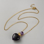 Natural Amethyst Perfume Bottle Necklaces, Heart, Golden Tone Iron Cable Chain Necklaces, 18.46 inch(46.9cm)(NJEW-WH0023-65A-03)