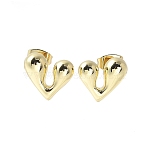 Rack Plating Brass Heart Stud Earrings for Women, Lead Free & Cadmium Free, Real 18K Gold Plated, 11.5x12mm(EJEW-Q780-11G)