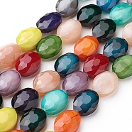Pearl Luster Plated Glass Bead Strands, Faceted Oval, Mixed Color, 16x12x7~7.5mm, Hole: 1mm, about 24pcs/strand, 15 inch(X-EGLA-E037-PL08)