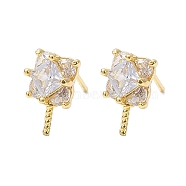 Rack Plating Brass Micro Pave Cubic Zirconia Studs Earrings Fiinding, Square, Real 18K Gold Plated, 11x7mm, Pin: 0.8mm(KK-K360-29G)