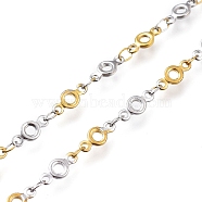 304 Stainless Steel Round Ring Link Chains, with Spool, Soldered, Golden & Stainless Steel Color, Round Ring Link: 9x4x1mm, Link: 3.5x2x0.2mm, about 16.4 Feet(5m)/roll(CHS-M003-07)