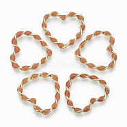 Eco-Friendly Alloy Linking Rings, with Enamel, Twisted Heart, Light Gold, Coral, 30x32x3mm(PALLOY-R110-09C)