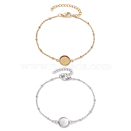 2Pcs 2 Colors 304 Stainless Steel Satellite Chain Bracelet Makings, with Flat Round 304 Stainless Steel Cabochon Connector Settings, Golden & Stainless Steel Color, Tray: 10mm, 7-1/2 inch(19cm), 1pc/color(BJEW-JB10587)