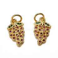 Autumn Theme Brass Micro Pave Cubic Zirconia Charms, with Jump Rings, Long-Lasting Plated, Grape, Golden, 14x8x2mm, Hole: 1.2mm(ZIRC-L093-22G)