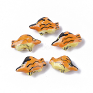 Handmade Porcelain Beads, Famille Rose Style, Fish, Orange, 11~12.5x19~20x7mm, Hole: 1~1.8mm(X-PORC-N004-12)