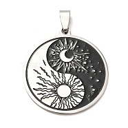 304 Stainless Steel Enamel Yin Yang with Sun & Moon Pendant, Stainless Steel Color, 39x35x1.5mm, Hole: 3.5x8.5mm(STAS-XCP0001-77)