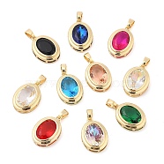 Rack Plating Brass Pendants, Oval Shaped Glass Charms, Long-Lasting Plated, Cadmium Free & Lead Free, Real 18K Gold Plated, Mixed Color, 21.5x15x6mm, Hole: 3x5.5mm(KK-I710-08)