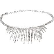 1Pc Zinc Alloy Bib Necklaces, Crystal Rhinestone Tassel Necklace, Platinum, 14.17 inch(36cm)(NJEW-FG0001-07)