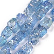 Electroplated Natural Quartz Beads Strands, Hexagon Prism, Irregular Shape, Sky Blue, 8~13x10~14x6~11mm, Hole: 1mm, about 15~16pcs/strand, 7.8~8 inch(20~20.5cm)(G-G767-02-05)
