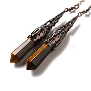 Natural Tiger Eye Dowsing Pendulum Big Pendants, with Brass Findings, Bullet, 260~270mm, Hole: 1.5mm(G-H285-06R-02)