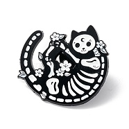 Skeleton Cat Enamel Pin, Halloween Alloy Brooch for Backpack Clothes, Electrophoresis Black, White, 28.5x30x1.5mm(ENAM-K053-49)
