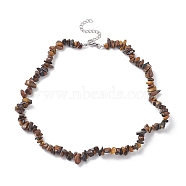 Natural Tiger Eye Chip Beaded Necklaces, 304 Stainless Steel Jewelry for Women, 15.24''(38.7cm)(NJEW-JN04275-01)