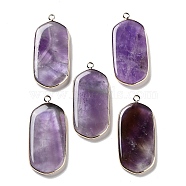 Natural Amethyst Pendants, Light Gold Plated Brass Rectangle Charms, 47~48x22~22.5x4~4.5mm, Hole: 2mm(G-G063-02B)