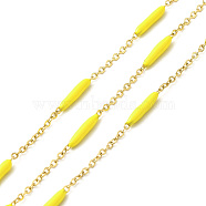 Enamel Column Link Chains, with Ion Plating(IP) Golden 304 Stainless Steel Cable Chains, Unwelded, with Spool, Yellow, 14~17x2~3mm and 1.5x2x0.5mm, about 32.81 Feet(10m)/Roll(STAS-P301-03G-10)